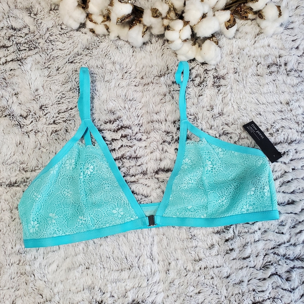 FREE PRESS Teal Splash Front Closure Lace Bralette